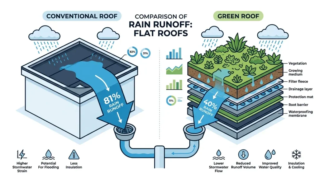 It slows rainwater instead of dumping it into the drains