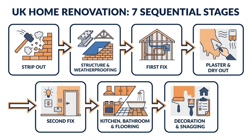 Complete Home Renovation Guide: Costs, Order of Works and Permissions (UK) 3 The Correct Order to Renovate a House