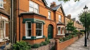 restored Victorian terraced house exterior with sash windows and repointed brick