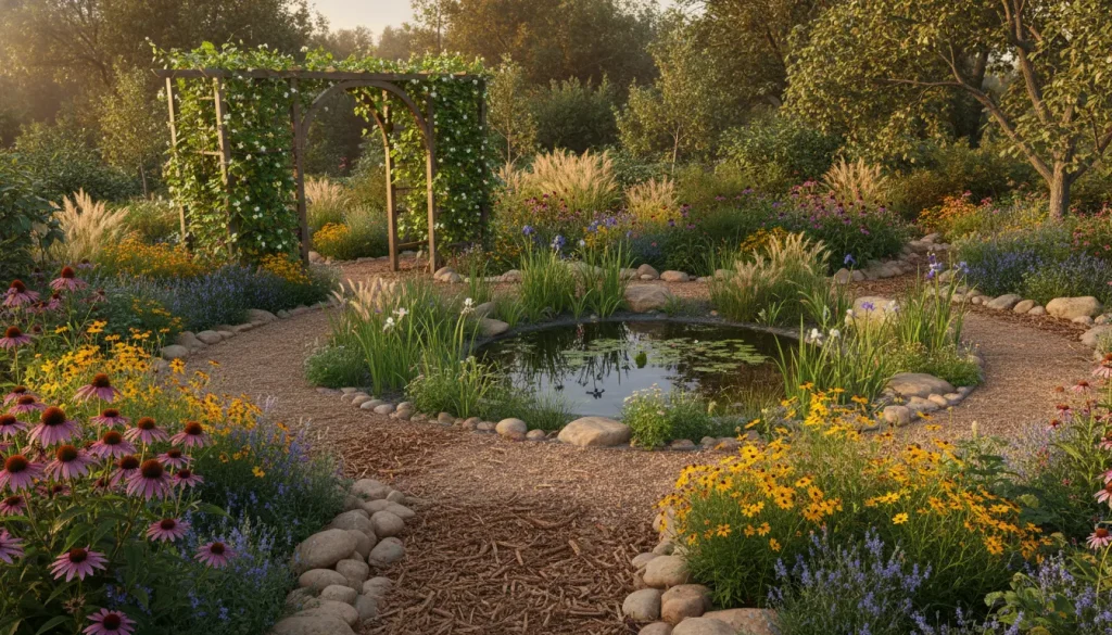 sustainable garden design with water conservation features