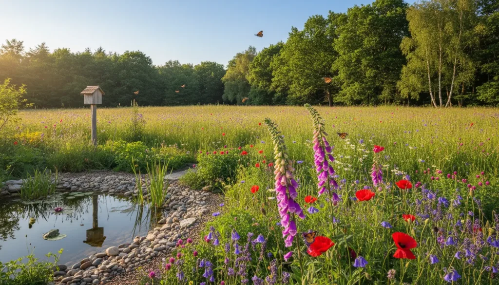 wildlife-friendly landscaping features in a British garden