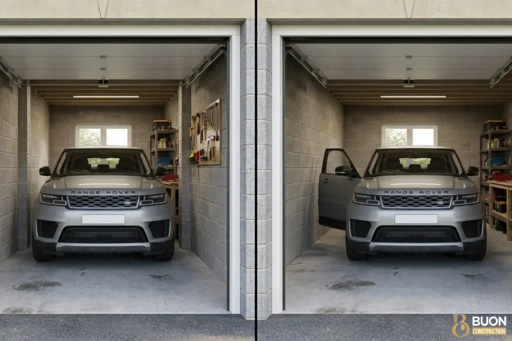 How Much Does It Cost to Build a Garage in the UK? (2026 Prices) 2 Diagram showing standard 3m garage vs 3.6m garage clearance for a modern SUV