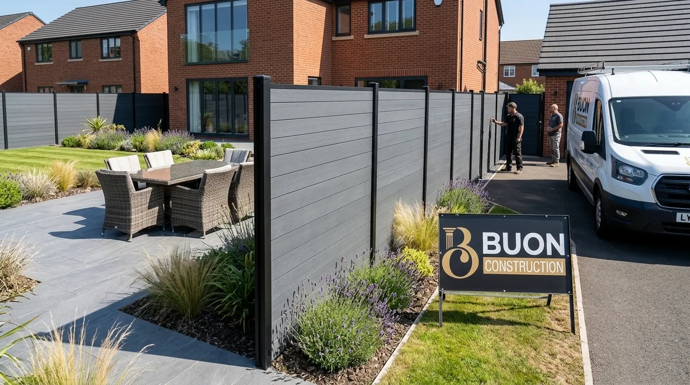 Low-maintenance composite fence installation in a Nottingham garden