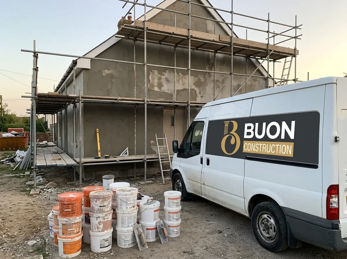 8 Fresh silicone render drying on a house wall in Mapperley, Nottingham
