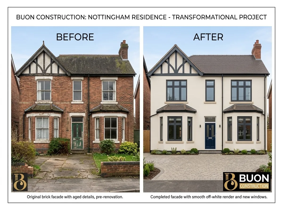 5 Semi-detached house before and after external rendering in Beeston, Nottingham