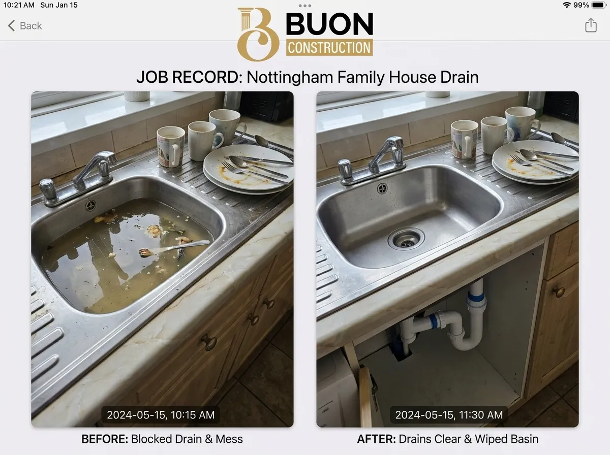 5 Nottingham plumber documenting a completed sink repair