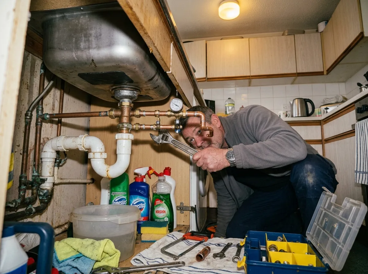 1 Gas Safe registered plumber repairing a pipe in a Nottingham home