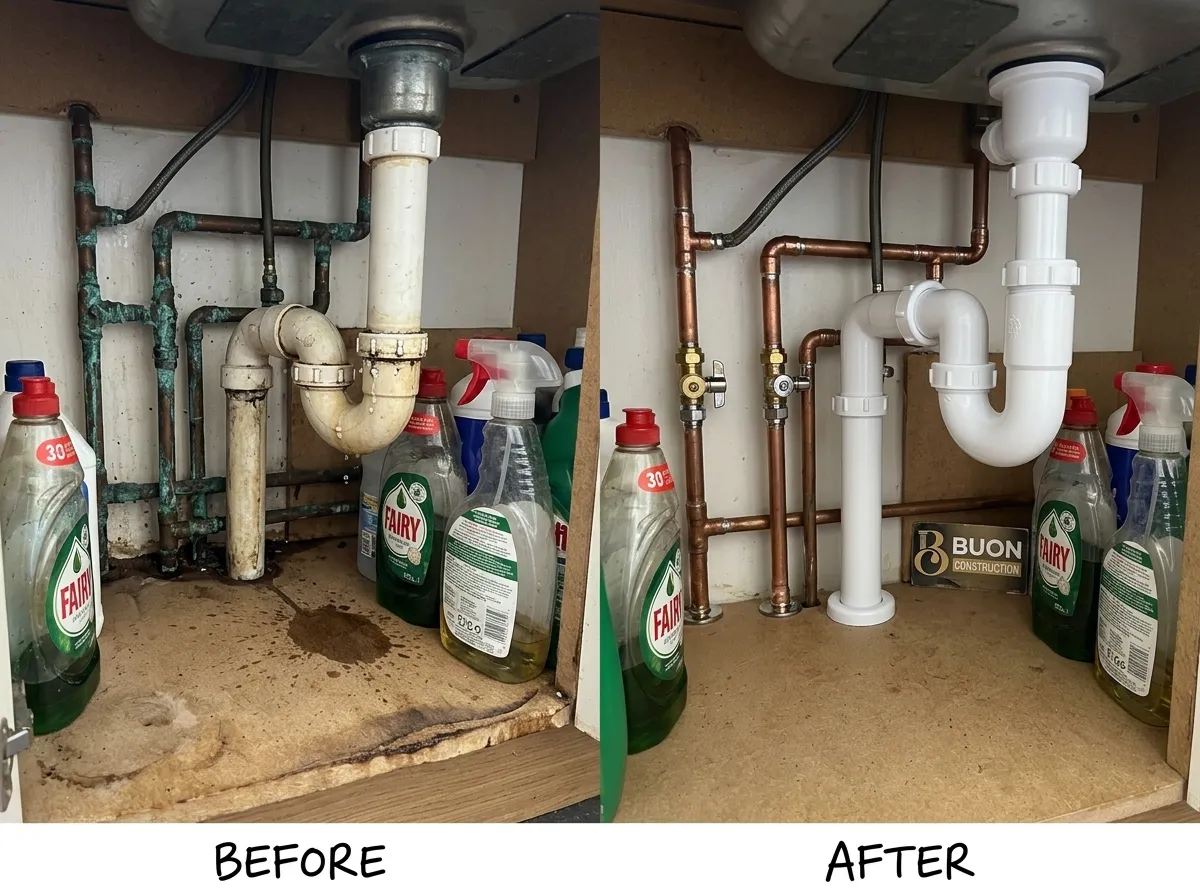 4 Plumbing job in Nottingham shown before and after repair