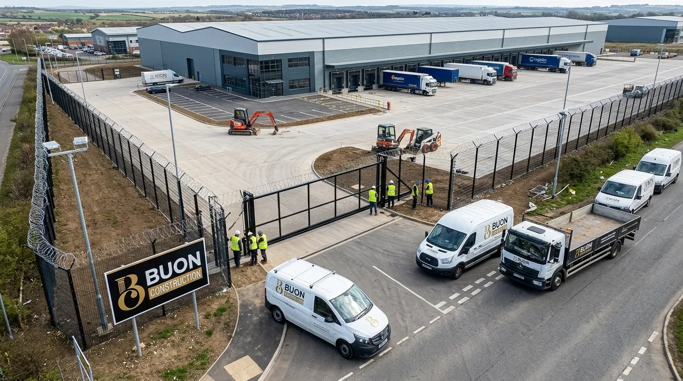 Palisade security fencing at a logistics warehouse in Nottingham