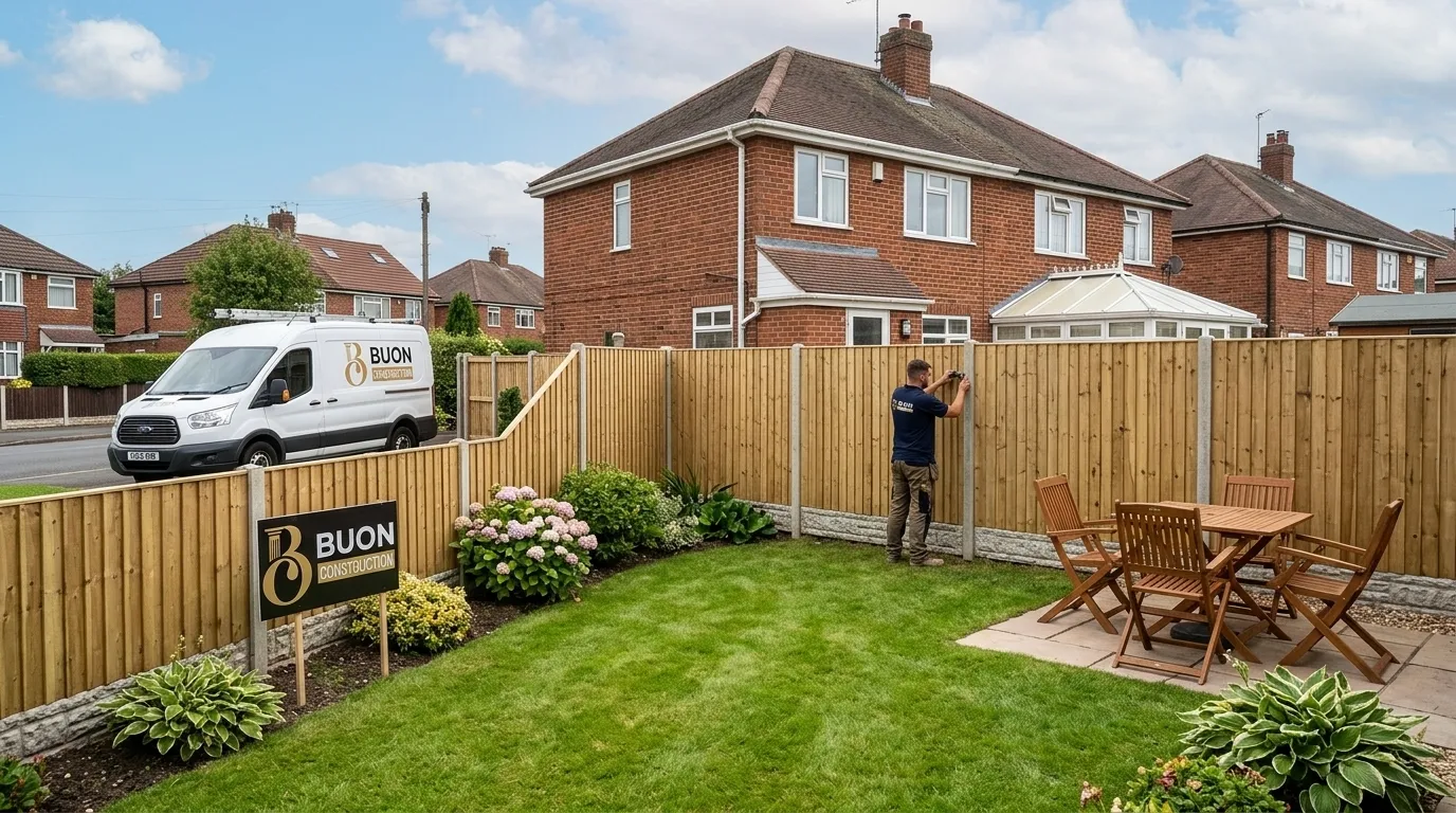 Wooden close board privacy fencing installed on a home in Carlton, Nottingham by Buon Construction