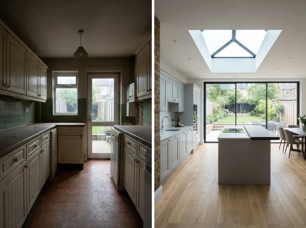 Kitchen extension before and after in West Bridgford, Nottingham