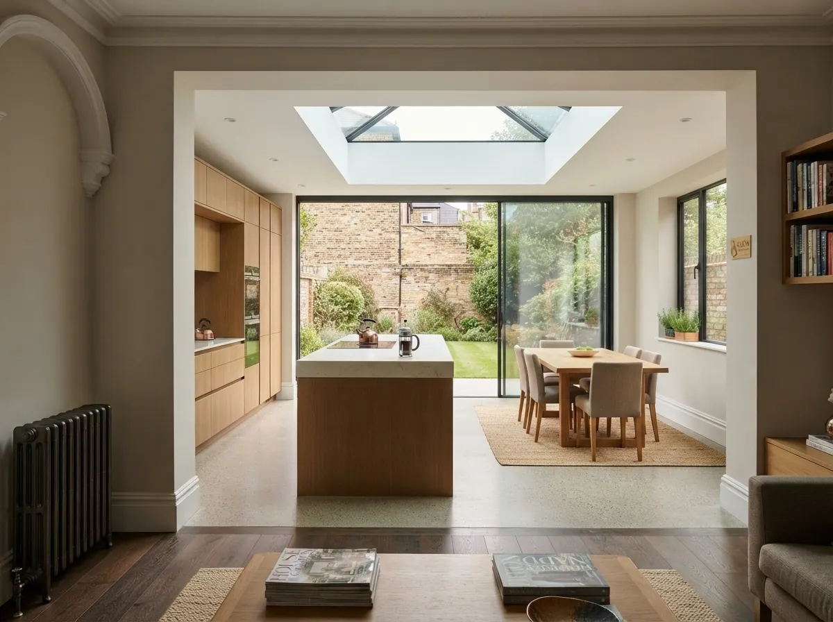 Light-filled kitchen extension interior in a Nottingham home